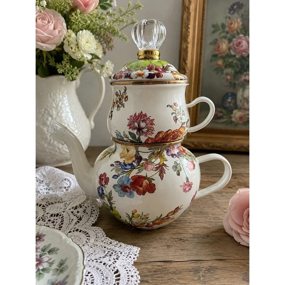 MacKenzie Childs White Flower Market Enamel High Tea Quiet Luxury Garden Cottage